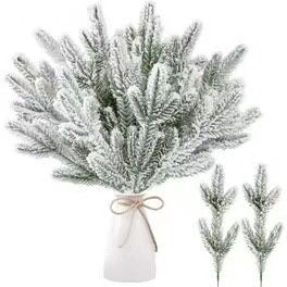 45 Pcs Snow Frosted Artificial Pine Branches Christmas Snowy Pine Needles Fake Greenery Pine Spray Picks for DIY Crafts Garland Wreath Xmas Embellishi