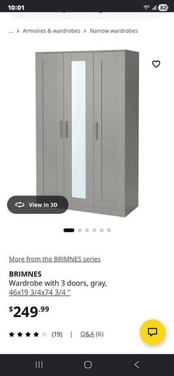 Wardrobe with 3 doors, gray, 46x19 3/4x74 3/4 "