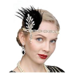 Accessories for Women Tea Party Rhinestone Roaring 20s Feather Headband Prom Themes Party