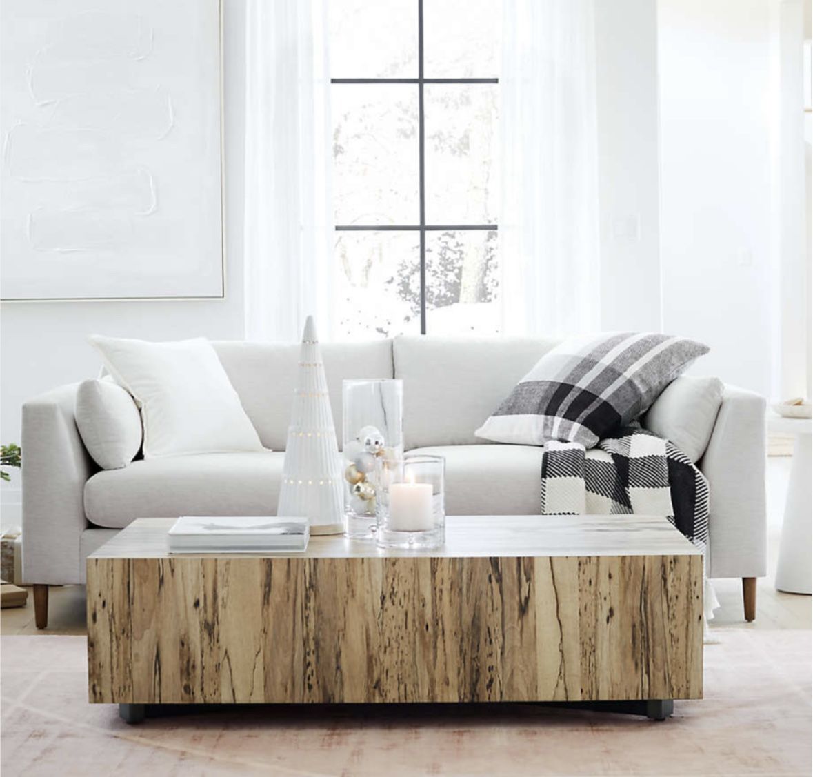 Crate & Barrel Dillon Spalted Primavera Wood 53" Rectangular Coffee Table