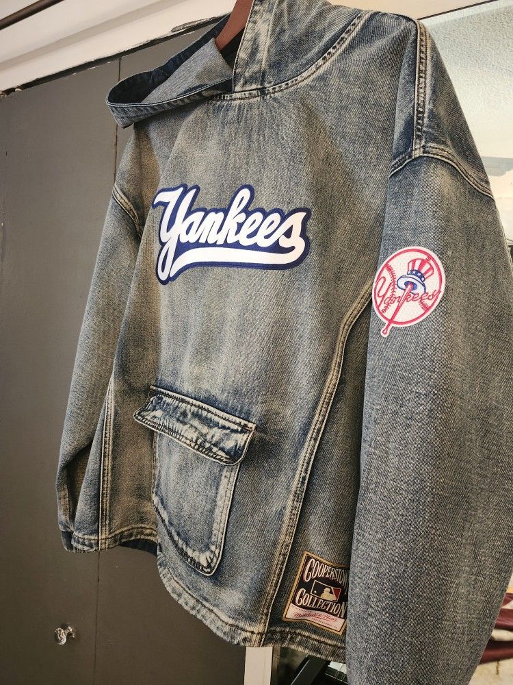 Custom Yankees Denim Hoodie L