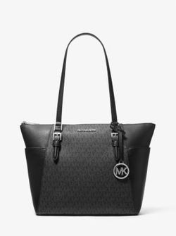 Michael Kors Charlotte Large Logo And Leather Top-Zip Tote Bag