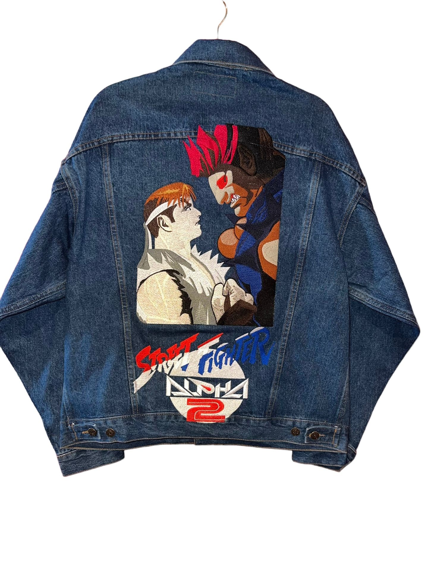 Street fighter alpha 2 akuma vs Ryu rare capcom vintage denim Jean jacket