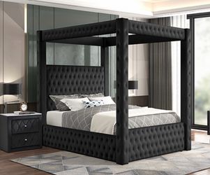 QUEEN BLACK VELVET CANOPY BEDFRAME