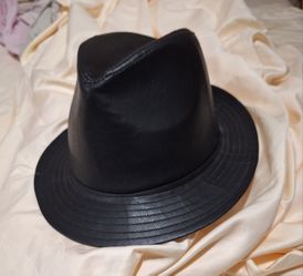 MEN FEDORA BLACK HAT PLEATHER 