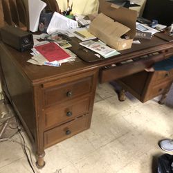 Antique SOLID WOOD Desk  - Very Heavy, Dove Tail Features, Trick Drawer, Turned Feet  