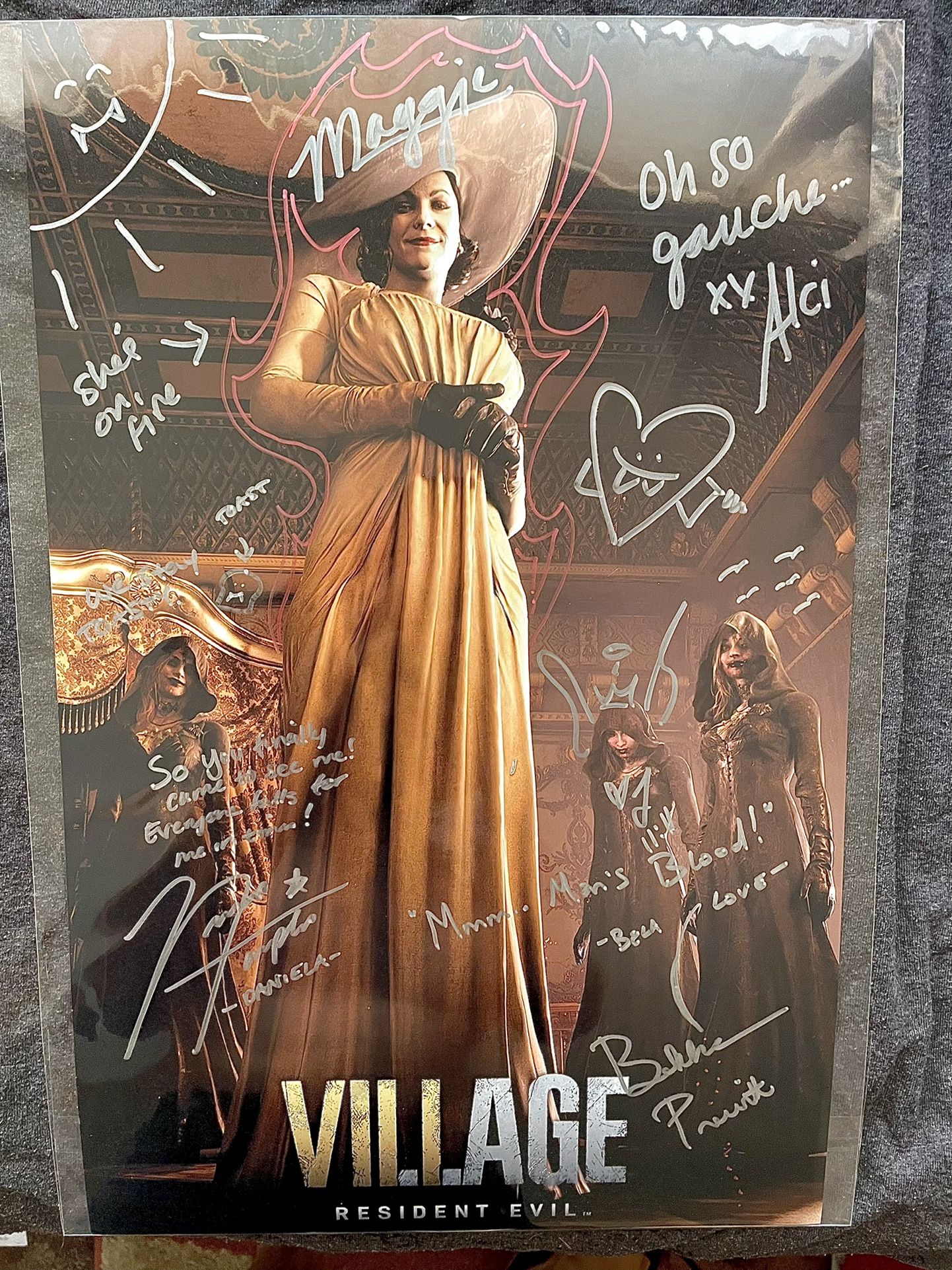 “Lady Dimitrescu and Her Daughters” | Resident Evil Village Poster | Signed by the Voice Actors: Nicole Tompkins, Maggie Robertson, and Bekka Prewitt