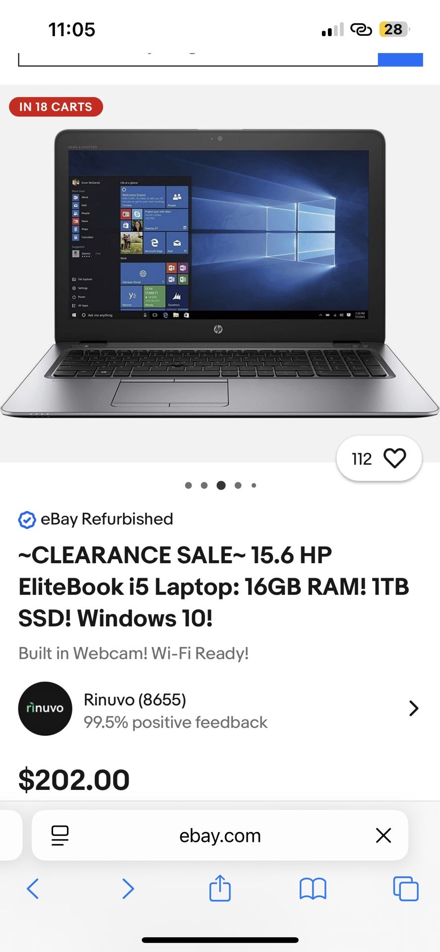 15.6 HP EliteBook i5 Laptop: 16GB RAM! 1TB SSD! Windows 10!