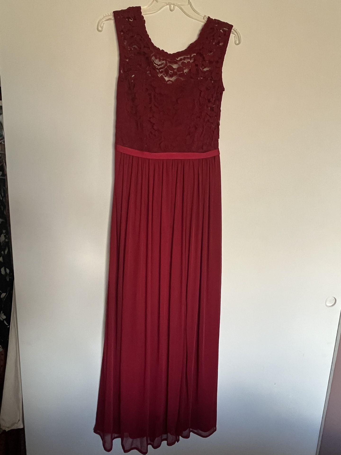 David’s Bridal Burgundy Lace & Chiffon Gown
