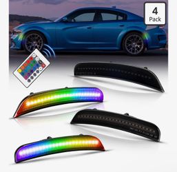 RGB LED Side Marker Lights Compatible with Dodge Charger 2015 2016 2017 2018 2019 2020 2021 2022 2023 Front Rear Fender Bumper Lamps 16-color Pack of 