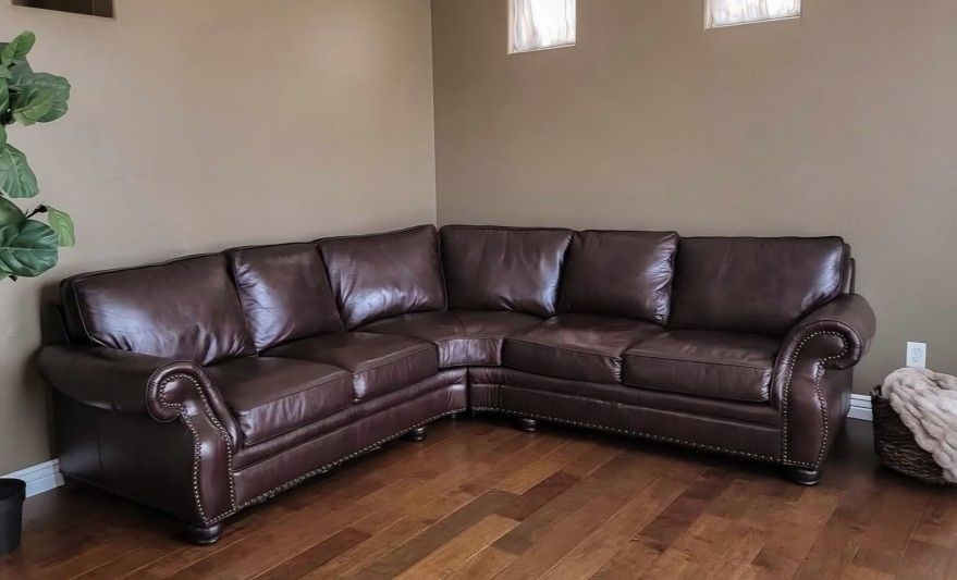 BERNHARDT LEATHER SECTIONAL - 100% TOP GRAIN LEATHER -