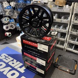 16x8 Raceline 944B Outlander Satin Black Wheels 5x4.5 (0mm) Set of 4