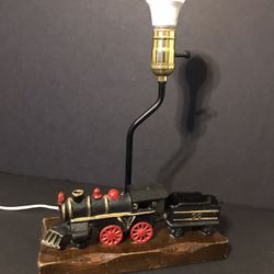 Antique Metal Train Engine & Car No.50 w/ Wooden Base NightLight/Day Lamp