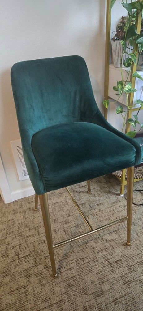 2 Velvet Emerald Green Bat Stools With Gold Legs