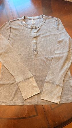 Aerie Waffle Knit Snap Front Long Sleeve Henley Top Heather Gray Size L