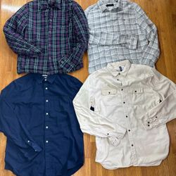 Lot of 4 long sleeve button down  brand name  shirts Size Large