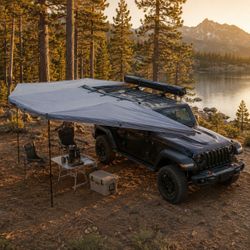 Naturenest Car Roof Retractable Awning Tent / Canopy / Shade (to 270 deg) [Passenger Side] w/ LED Lights / Support Poles [NEW] **Retails $639