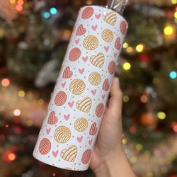 Custom 20oz Pan Dulce Conchas & Hearts Collage Stainless Steel Skinny Tumbler