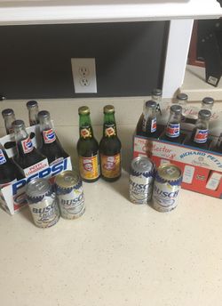 Lot of Richard Petty Pepsi LongNecks + Earnhardt Sun drop Bottles + Nascar Busch Cans
