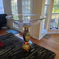 Decorative Glass Compote with Painted Pedestal