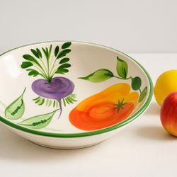 Pizzato Italy 1990s Hand Painted Majolica Fruit Bowl, 15x4”