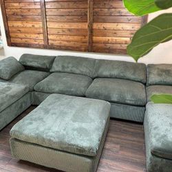 Large Sectional Sofa - Sage Greet Corduroy Fabric - Soft To Touch