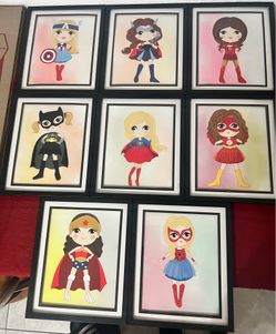 Set of 8 Framed Superhero Girls Wall Art