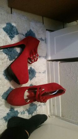 Red strapped heels