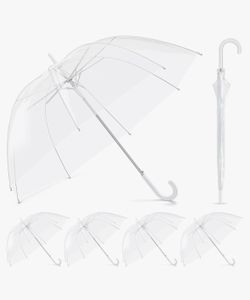 Fabbay 6 Pcs Clear Bubble Umbrellas Windproof J Hook Handle, White Handle Large Dome Design for Wedding Events, Transparent Canopy Provides Clear Visi