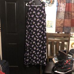 Long Black Purple Floral Dress Sz L