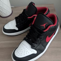 Nike Air Jordan 1 Low White Toe Black Red Sneakers Mens Size 9