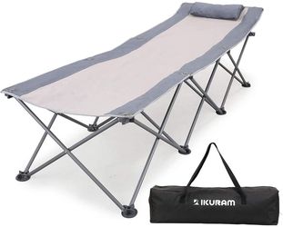 Folding Camping Cot with Side Storage Bag, Single Person Camping Bed