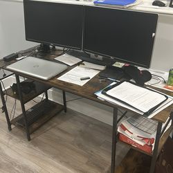 Modern Desk + Dual Monitor Setup – Ready to Work