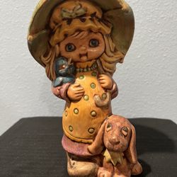 Vintage Ceramic Girl And Hound Figurine