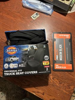 Dickies universal truck seat covers and license plate frame