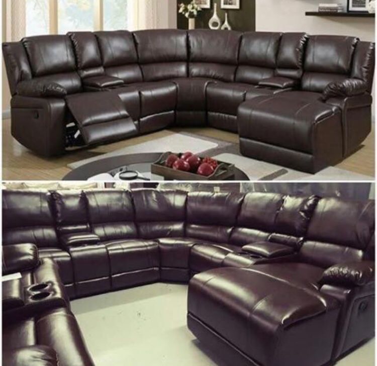 Reduced Must Go Today 5 Pc Brown U, Leather U Shaped Sectional Sofa With Recliners