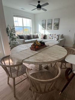 Round Wood Dining Table with 6 Chairs