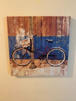 Canvas Wall Art Vintage Red Bicycle With Basket With Rustic Wood Panels 20” Square