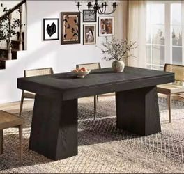 Black Wood Dining Table Double Pedestal Base