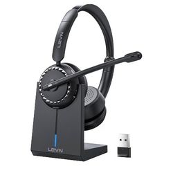 LEVN Wireless Headset, Wireless Headset with Mic for Work, AI Noise Cancelling, 65 Hrs Working Time, Bluetooth Headphones with Microphone from Compute