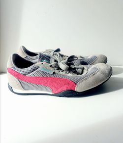 Puma original tennis shoes sneakers Flats lace up grey pink athletic gym kids 3.5 childrens