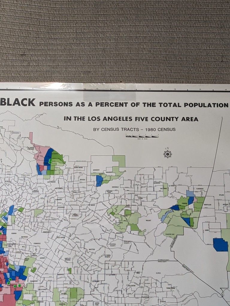 Los Angeles 1980 Black Population Census Map Poster