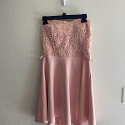 Homecoming Strapless Dress. Light Pink With Floral Top.