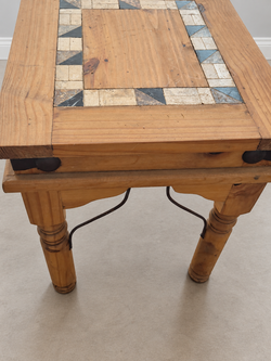 Rustic Southwestern Solid Wood End Table with Stone Mosaic Inlay & Iron Accents – $125 OBO