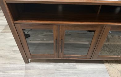 Wood TV Stand with Glass Door Cabinet