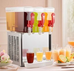 Commercial beverage dispenser with 3 tanks, iced tea machine, 10 liters per tank, stainless steel juice dispenser with thermostat control, for cold be