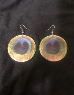  Large Peacock Feather Shell Dangle Earrings 