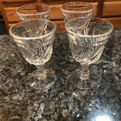  Vintage Fosteria Colony Crystal Clear Swirl Water Goblets Wine Glasses .  Set Of 4.  From The 1960’s.  Preowned Excellent Condition 