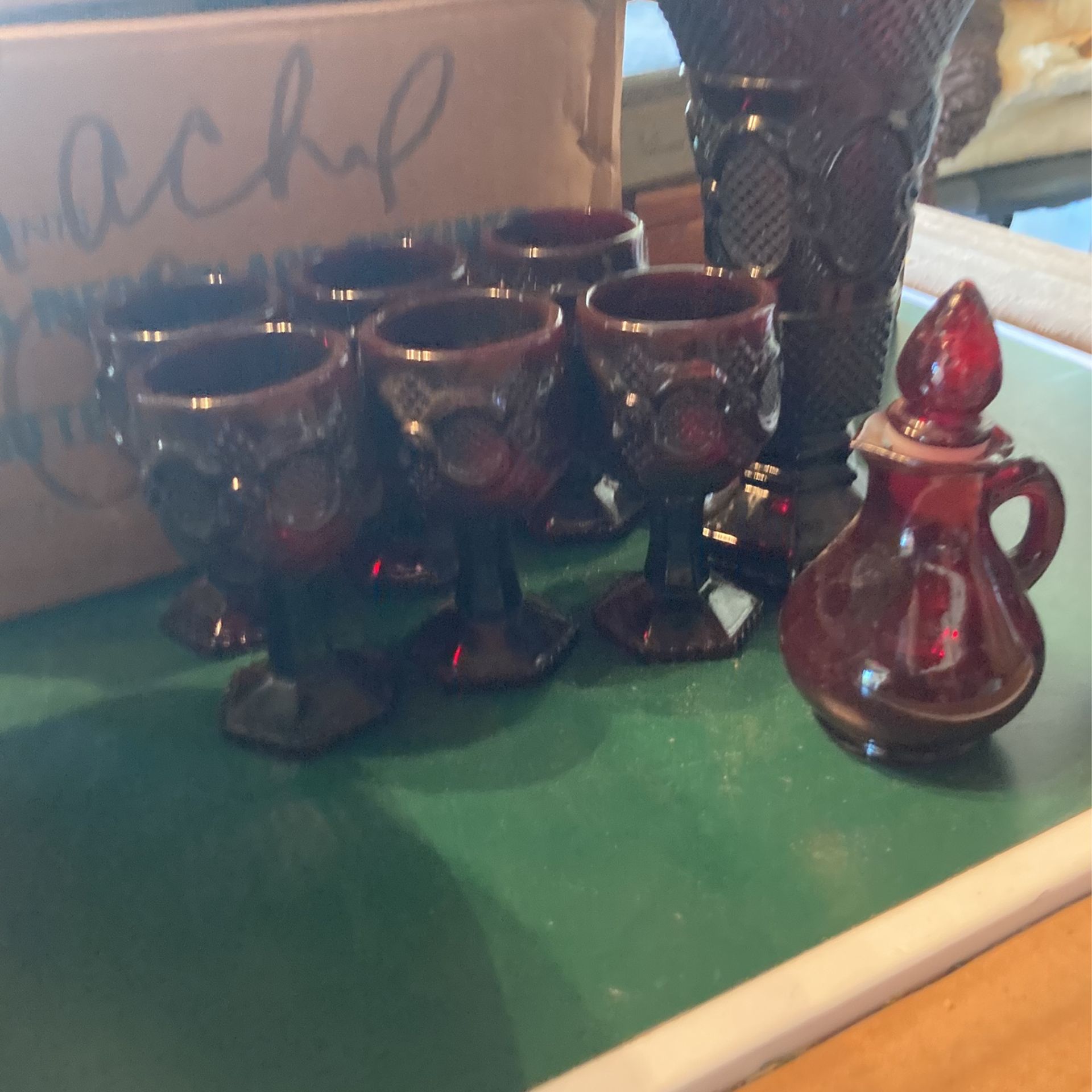 Avon Cape Cod Collection 6 Wine Glasses 1 Decanter Wine 1flower Vase