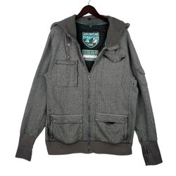 Adv3nture Glacier Men Fleece Lined Full Zip Herringbone Hooded Jacket Hiking SZ XL